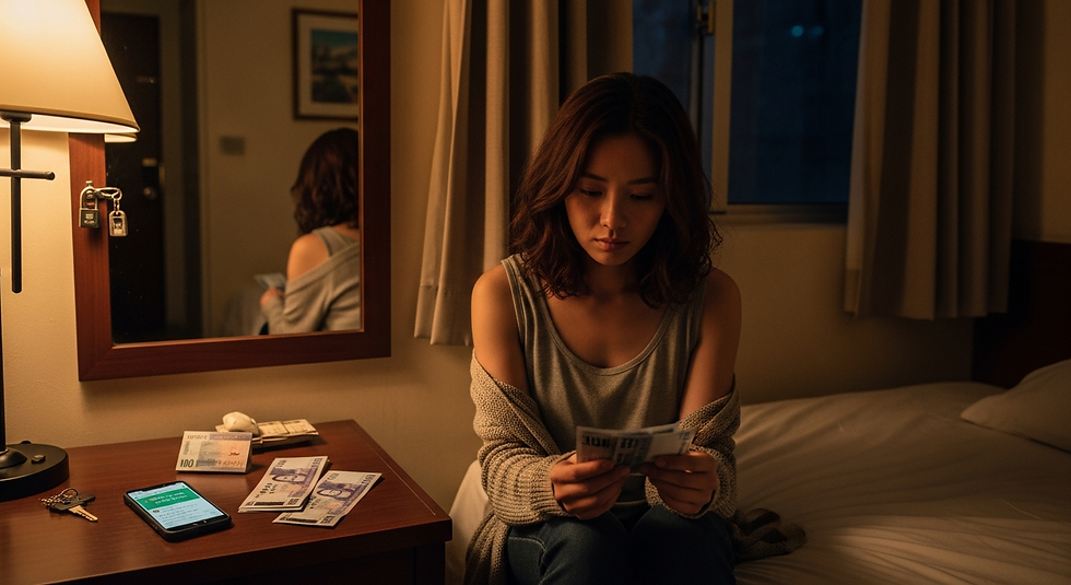 女子低頭數鈔，困惑茶訊真假怎麼分辨。