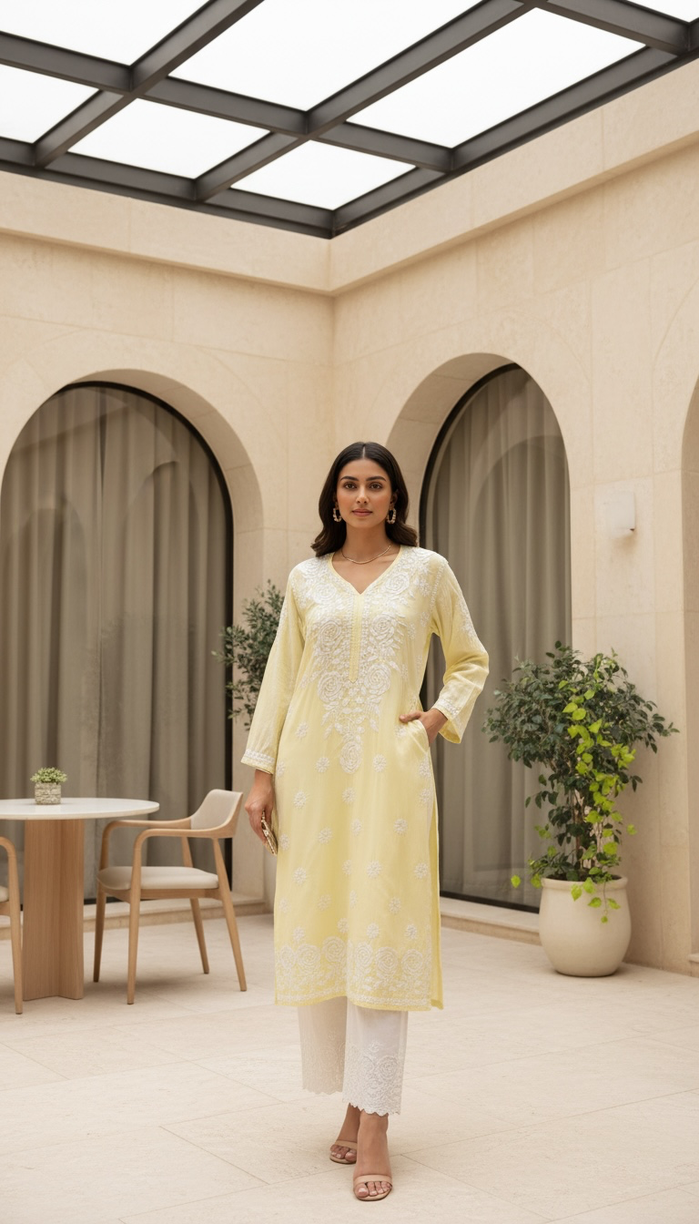 Butter Yellow Chikankari Kurti
