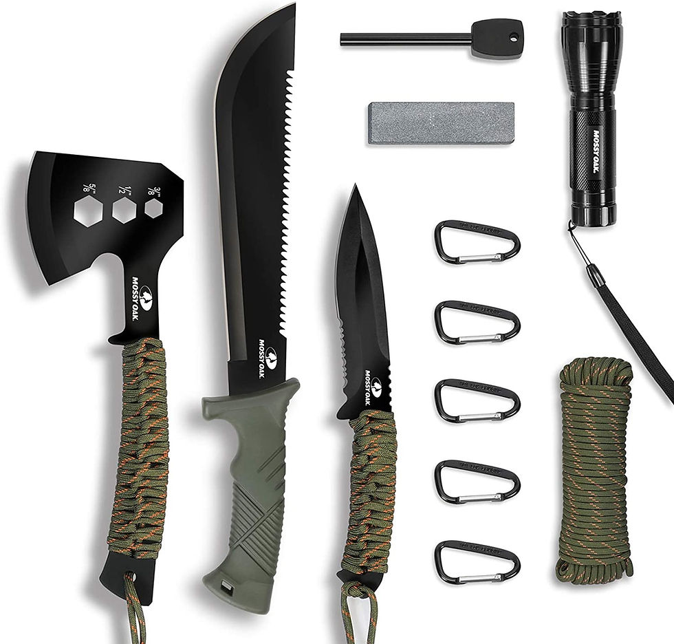Mossy Oak Axe and Fixed Blade Knife with Sheath, One-Piece Camping Hatchet and