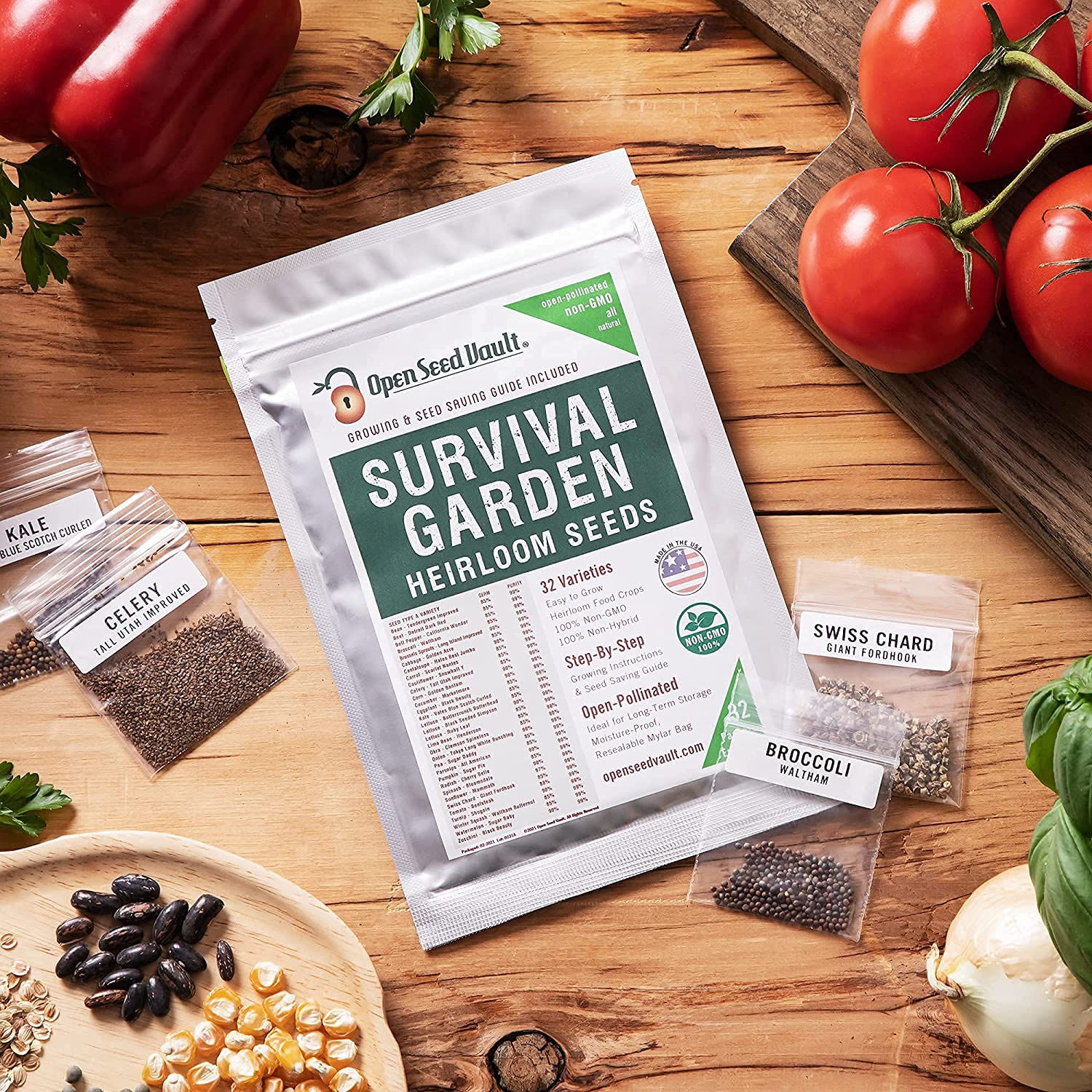 (32) Variety Pack Survival Gear Food Seeds | 15,000 Non GMO Heirloom Seeds for
