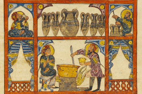 Preparing Medicine from Honey, Folio from an Arabic translation of the Materia Medica of Dioscorides (Iraq 1224) Metropolitan Museum NY