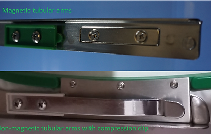 Пример как би изглеждал краят на магнитните тръбни рамена. Няма щипка за компресиране, която да държи гергефа.