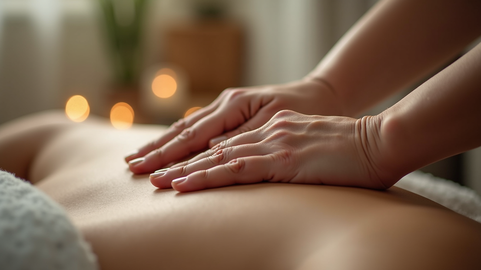 Close-up view of Reiki practitioner’s hands gently hovering over a client’s body