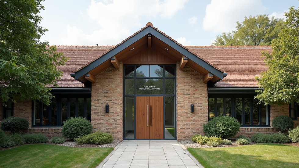 Wide angle view of the Folkestone Spiritual Centre exterior with welcoming entrance