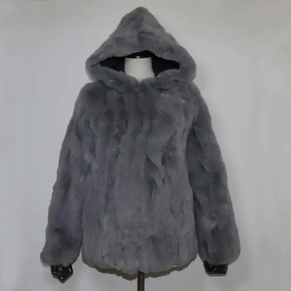 Miniatura: Rex Rabbit Fur Coat Winter Thick Women 100% Natural Real Rex Rabbit Fur Jacket