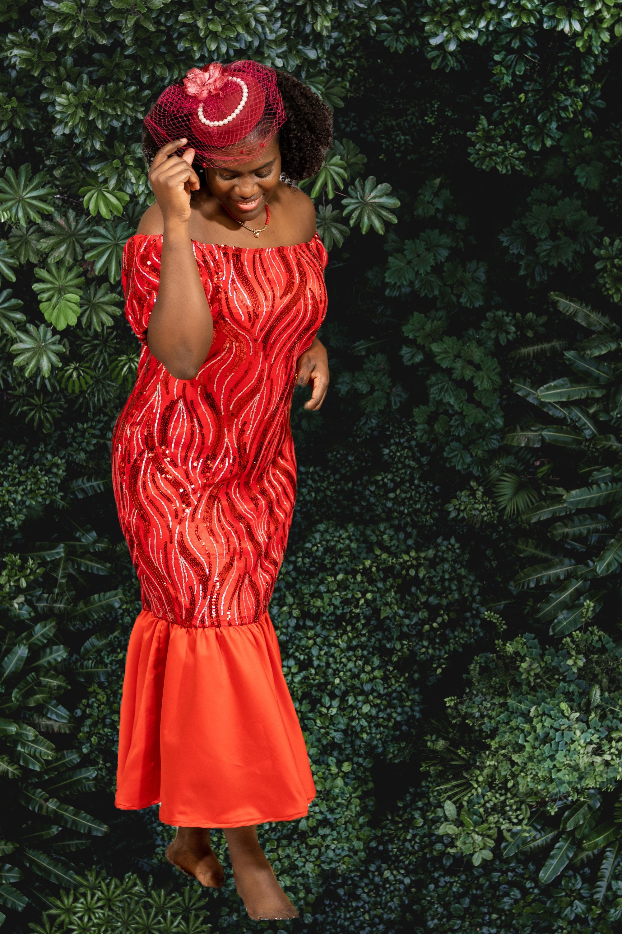 red sequin ankle dress