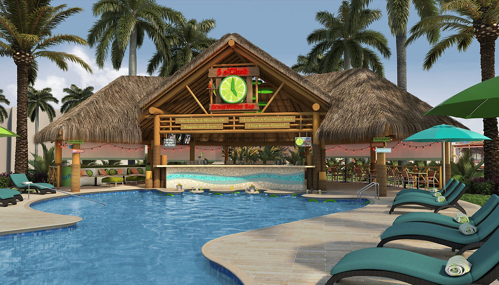 5 O"Clock somewhere Bar rendering for Margaritaville Island Reserve Riviera Cancun, the first all inclusive Margaritaville anywhere.