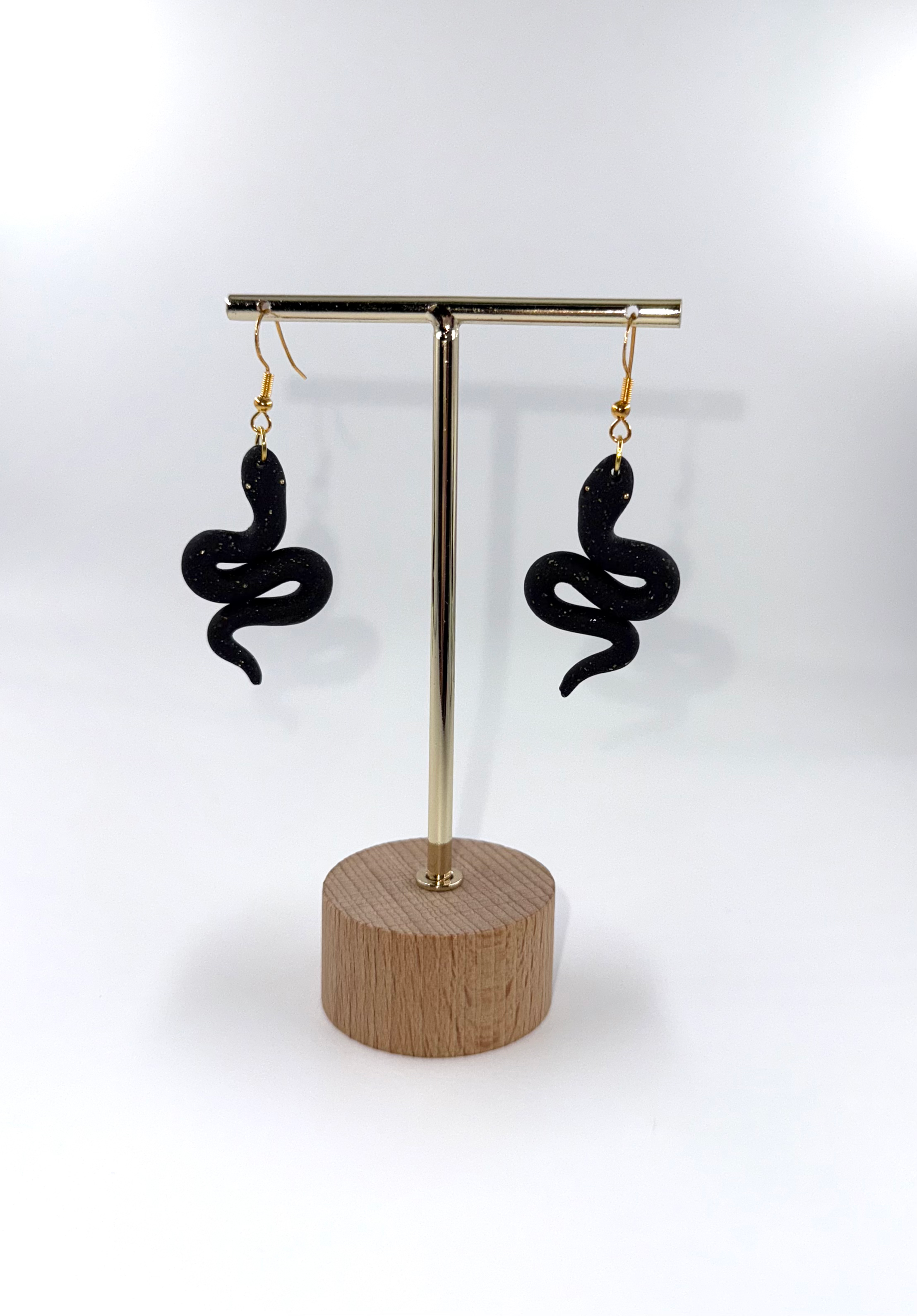 Black Snake Earrings with Gold Shimmer