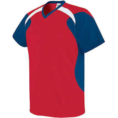 scarlet/navy/white