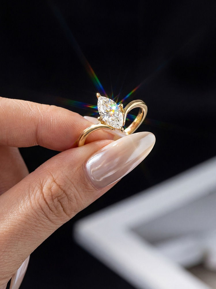 Thumbnail: Marquise Cut Moissanite Engagement Ring for Women