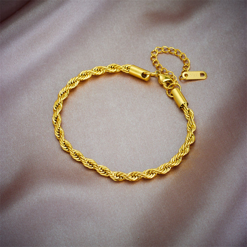 Thumbnail: DIEYURO 316L Stainless Steel Gold Color Chain Necklace Bracelets For Women Girl 