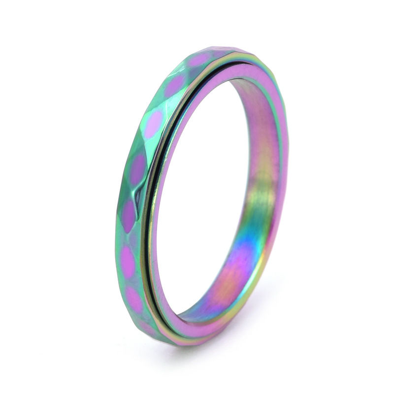 Thumbnail: Thin Stainless Steel Faceted Spinner Ring Wedding Band for Women Girl Size 5