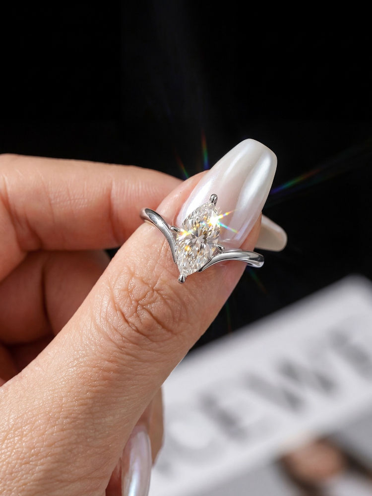 Thumbnail: Marquise Cut Moissanite Engagement Ring for Women