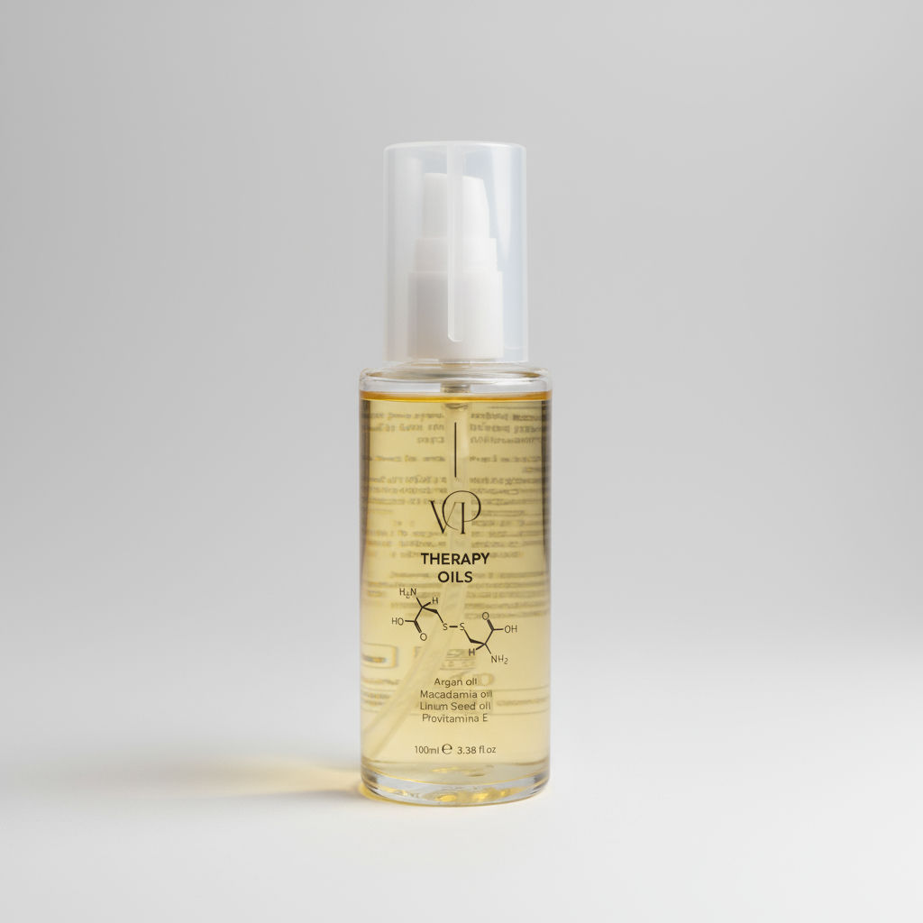 VP Therapy Oils professional hair treatment with argan, macadamia, and flaxseed oils for shine and hydration