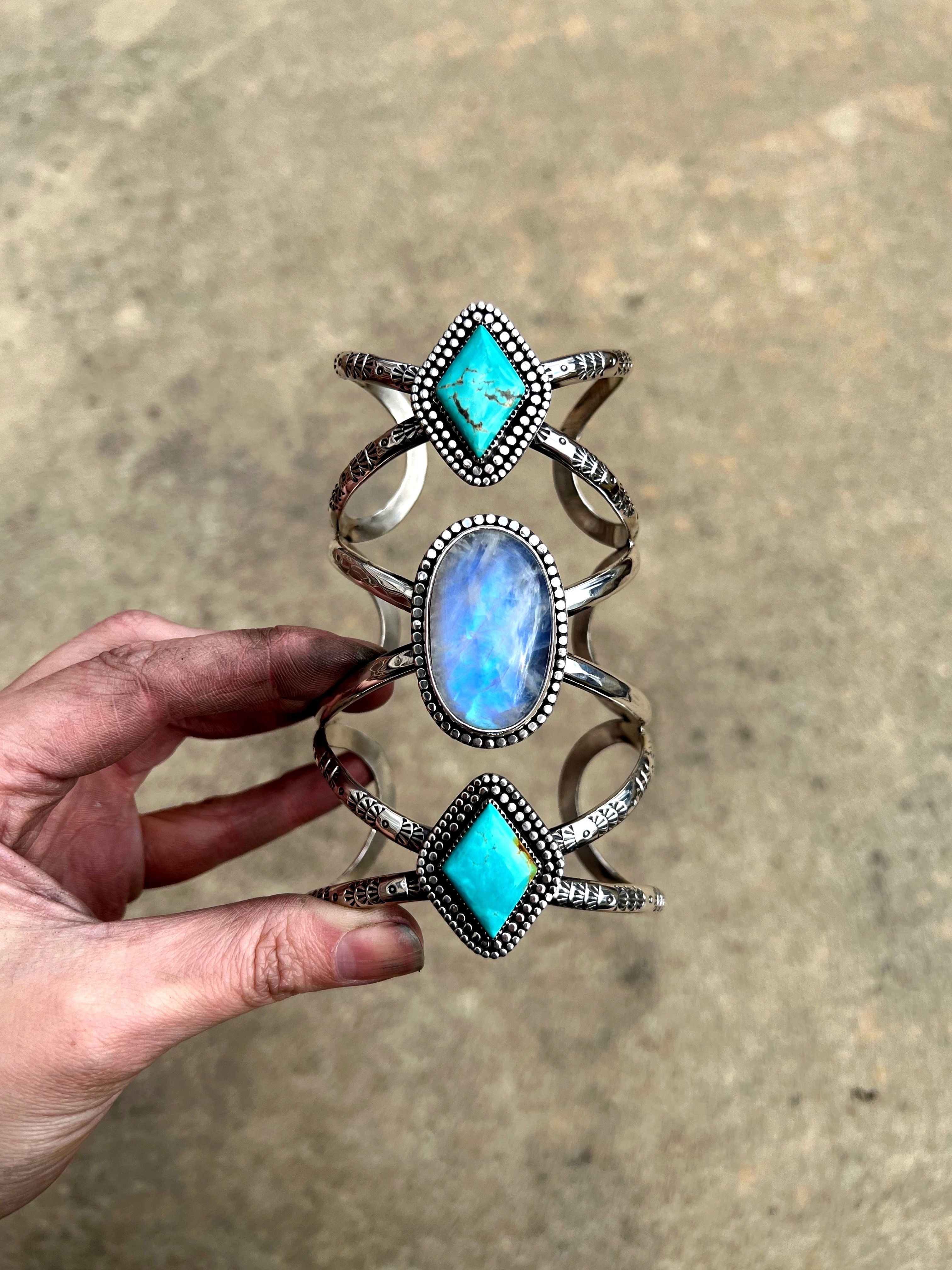 Rainbow Moonstone and Tyrone Turquoise Arm Cuff
