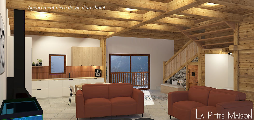 agencement pièce de vie chalet
