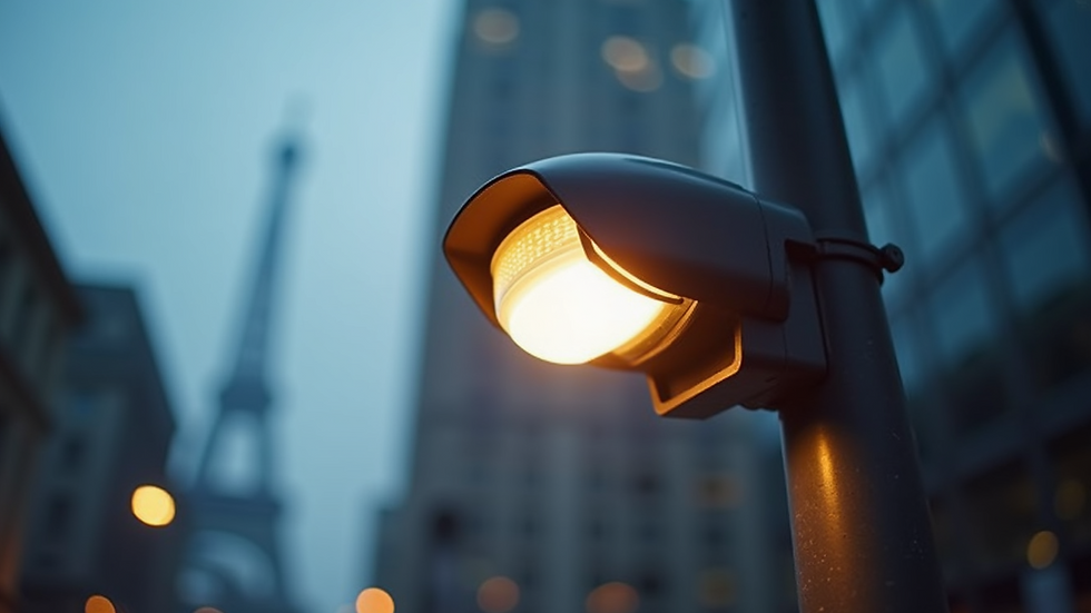 Close-up view of a smart sensor installed on a city streetlight
