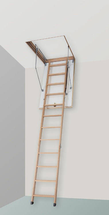 Miniatură: Scara pod pliabila din lemn de 90×80 cm, 4s, înălțime 280 cm