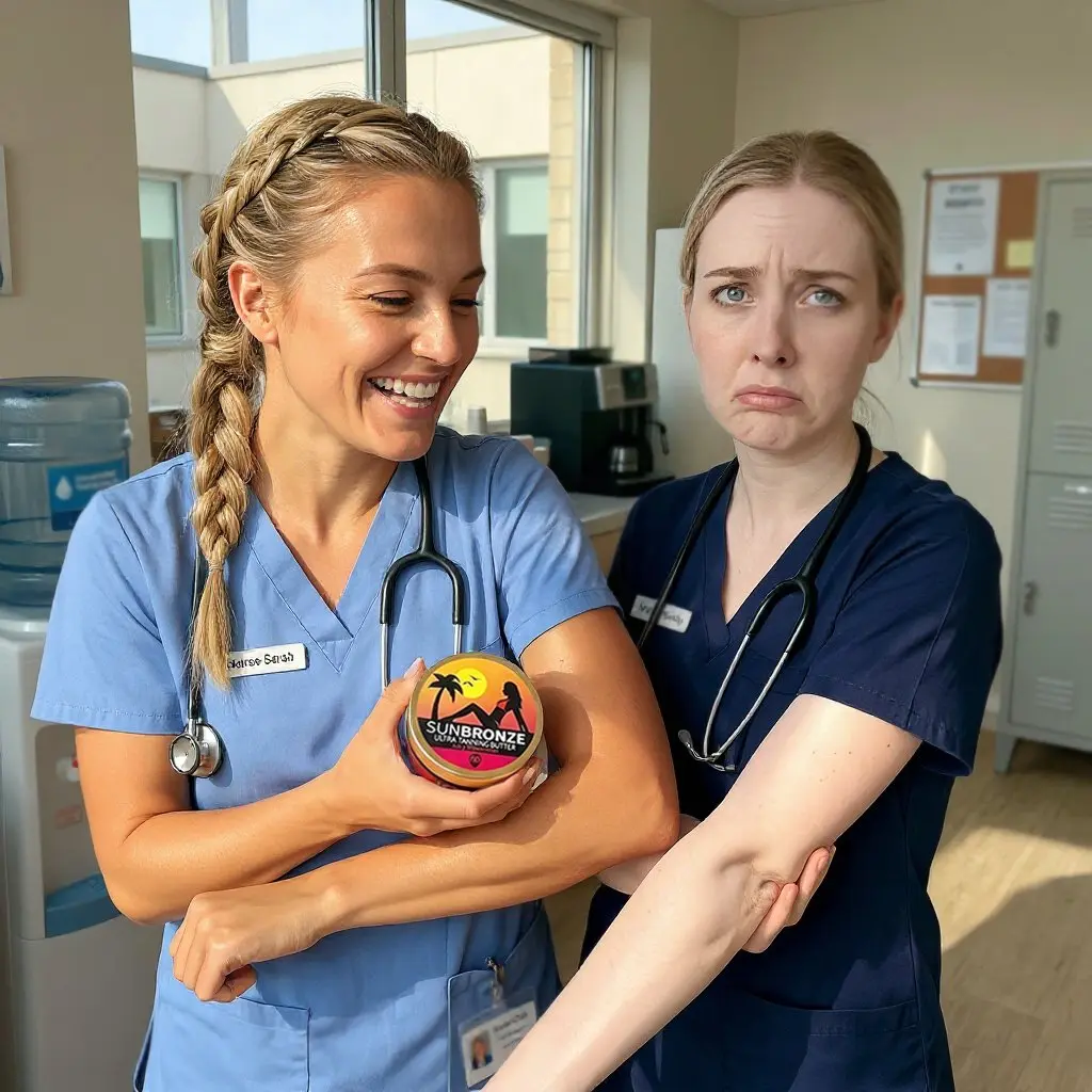 Nurses with glowing tans in professional setting