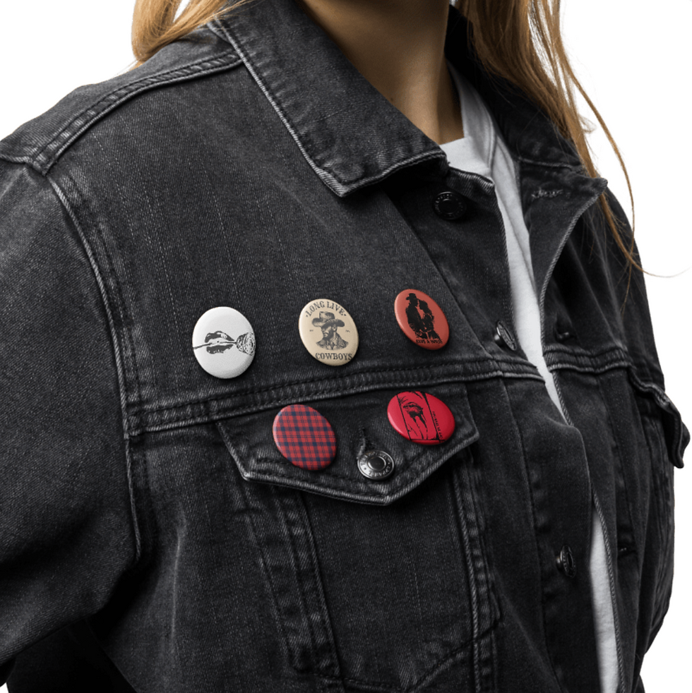 Thumbnail: cowboy romance, pin buttons, bag decoration, pins, cowboy pin buttons, cowboy romance books, reader, kindle reader, red, oran