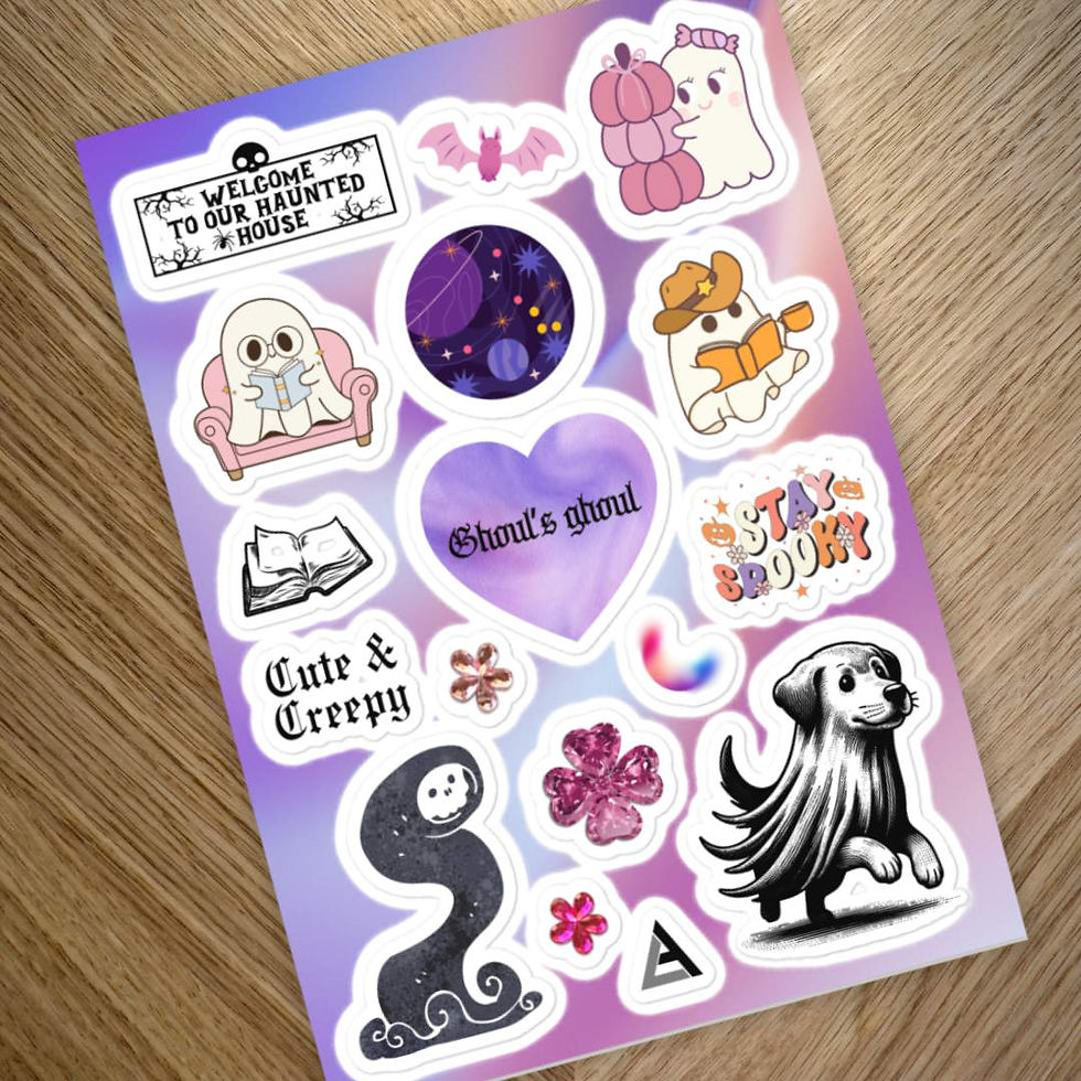Thumbnail: ghoul's ghoul sticker sheet, stickers, kindle stickers, ghosts, halloween stickers, universe, ghost puppy, haunted house