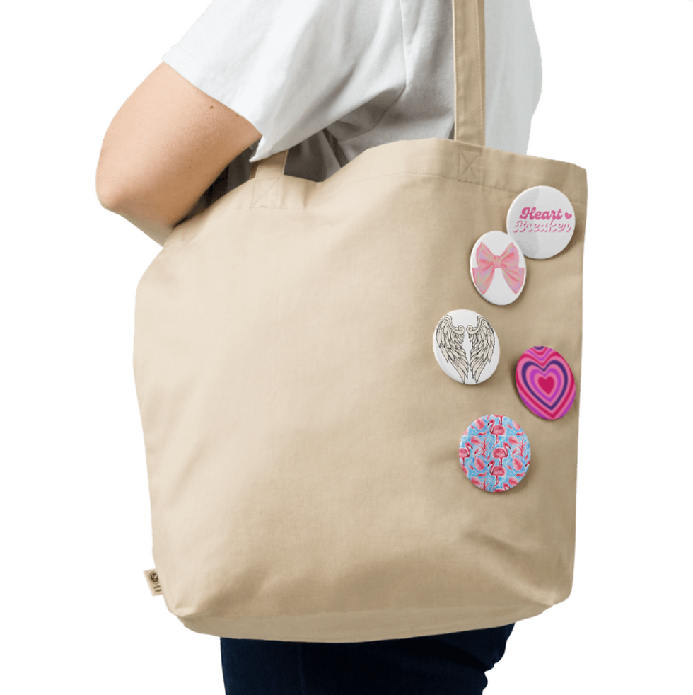 pin buttons, cute pin buttons, angel wings, heartbreaker, bag accessories, accessories, pink, flamingo, heart, pink bow