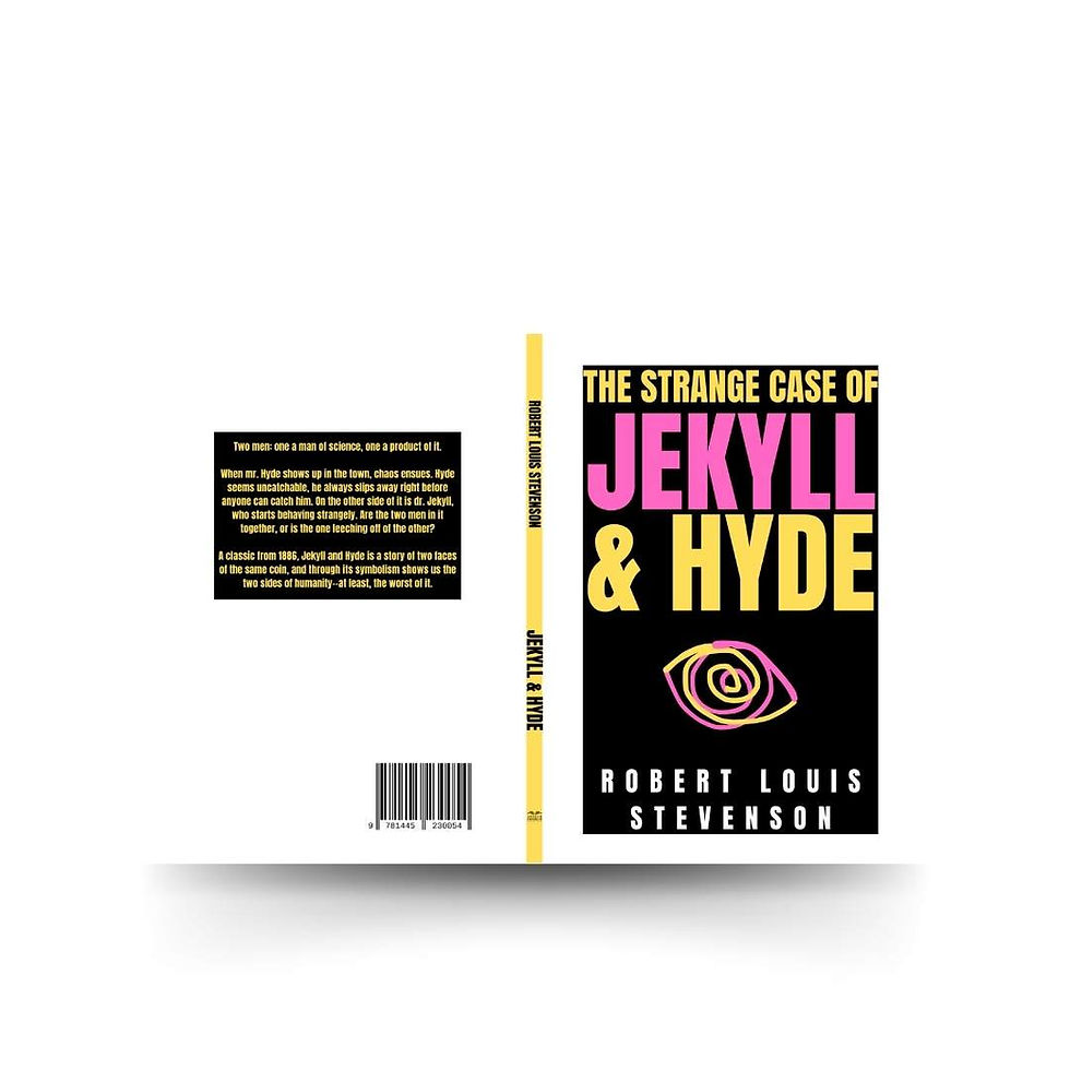 Thumbnail: Jekyll and hide, classic novel, paperback, book, literature, buy book, modern book cover, sleek, yellow and pink, white