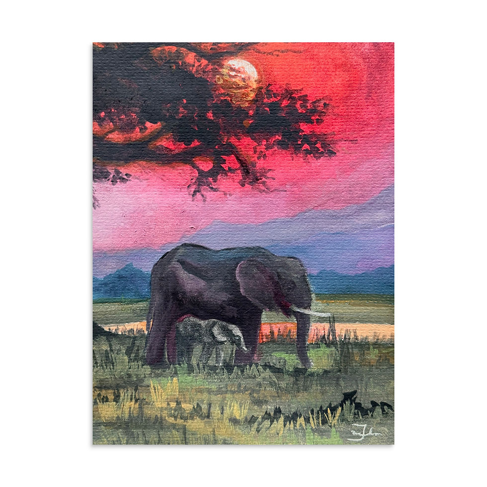 Thumbnail: elephant art, savannah, africa art, art, art print, fine art, modern art, matte print, Jake Zuurbier art, modern art print