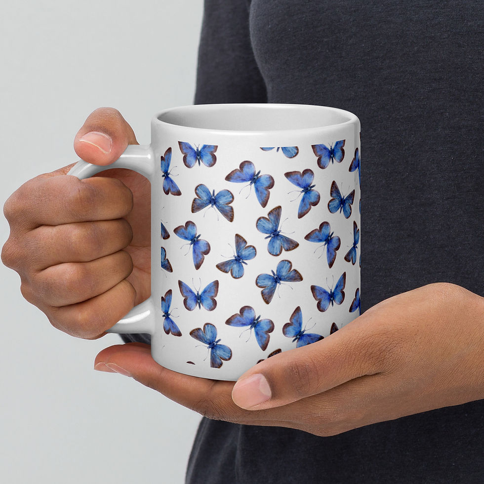 Thumbnail: butterfly mug, coffee mug, mug with butterflies, tea mug, blue butterflies, cute, aesthetic mug, hot chocolate mug