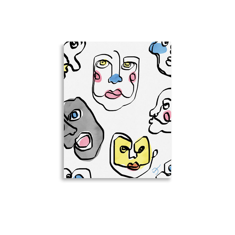 Thumbnail: Jake Zuurbier, Circus art print, abstract faces, line art, bold wall art, modern print, artistic poster, expressive art