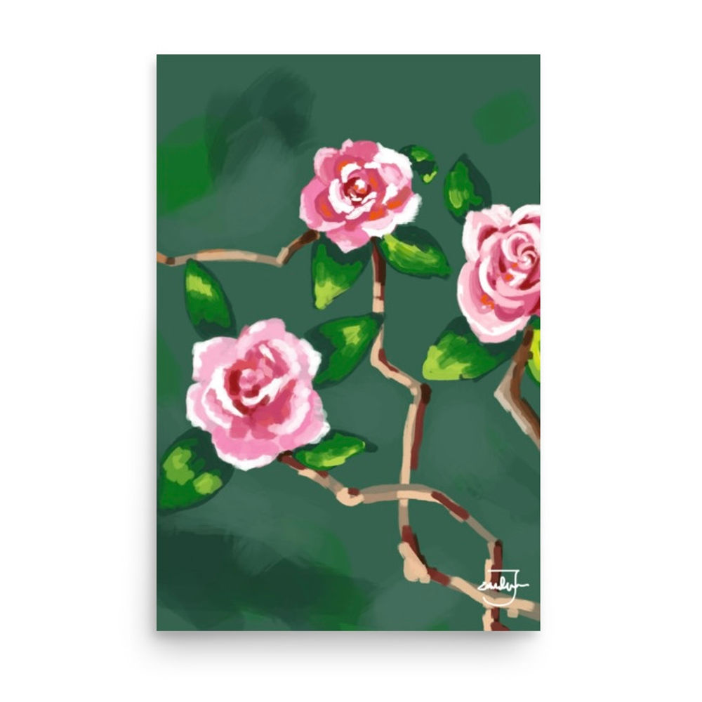 Climbing Roses print, floral wall art, romantic art print, pink rose illustration, painterly flower art, botanical artwork