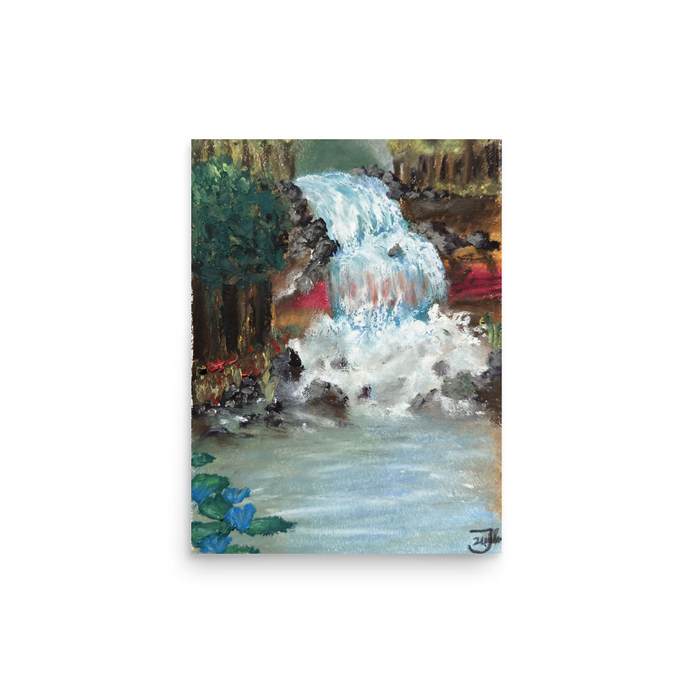 Thumbnail: waterfall, oil pastel, water, waterfall art, Art, art print, fine art, modern art, home decor, Jake Zuurbier art, modern art