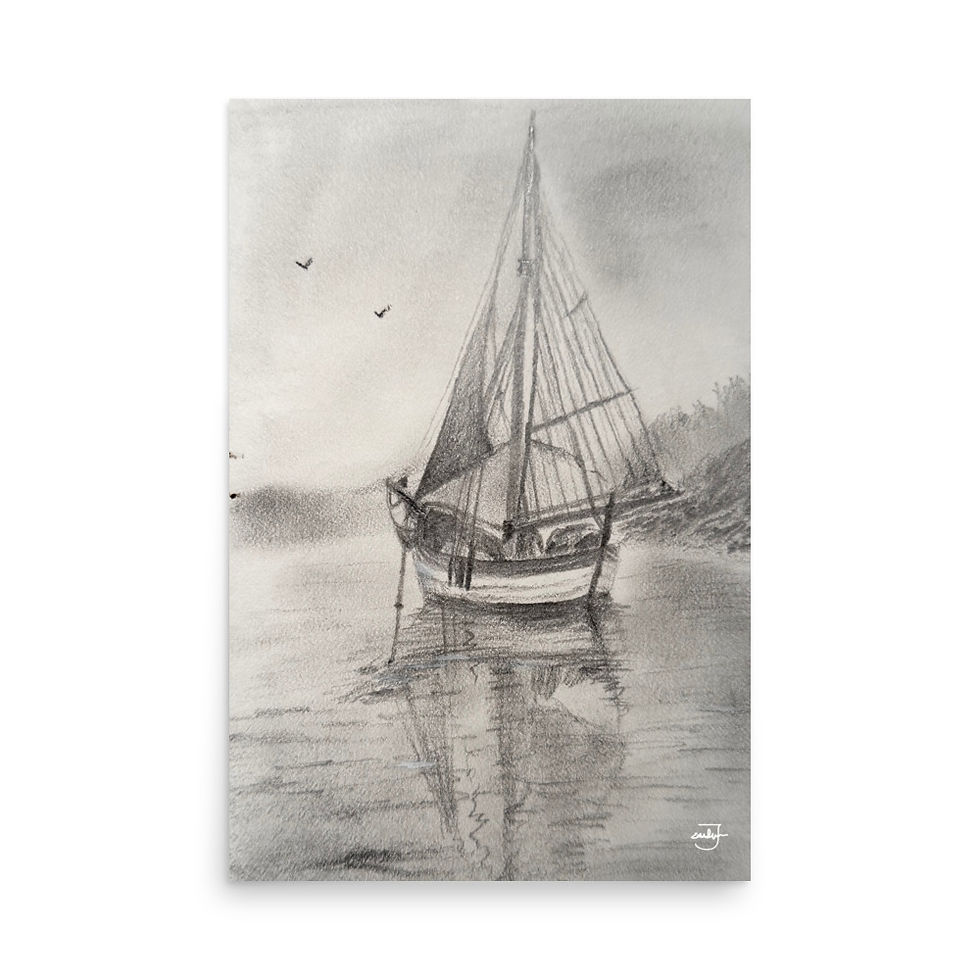 sailboat, pencil art, reflection, Art, art print, fine art, modern art, home decor, Jake Zuurbier art, modern art print