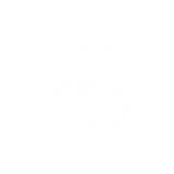 Gucci luxury brand logo featuring the brand name above the interlocking double G icon in white on a black background