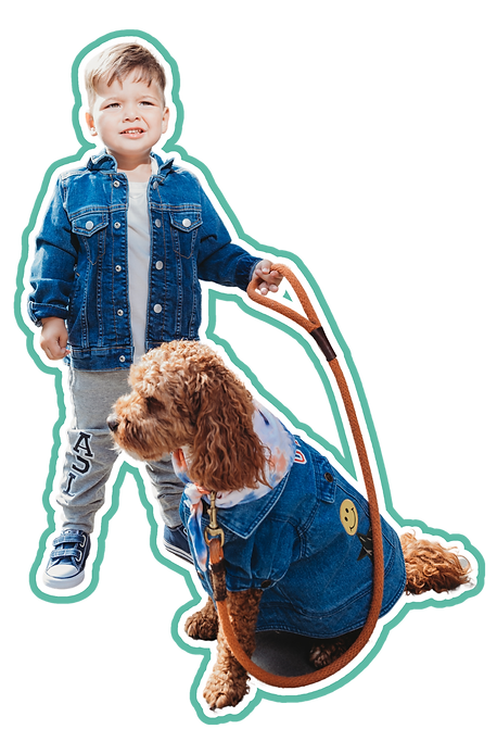 Boy with dog in jean jackets