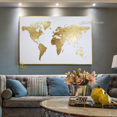 Abstract Golden Painting Gold Leaf Texture Painting on Canvas by Julia