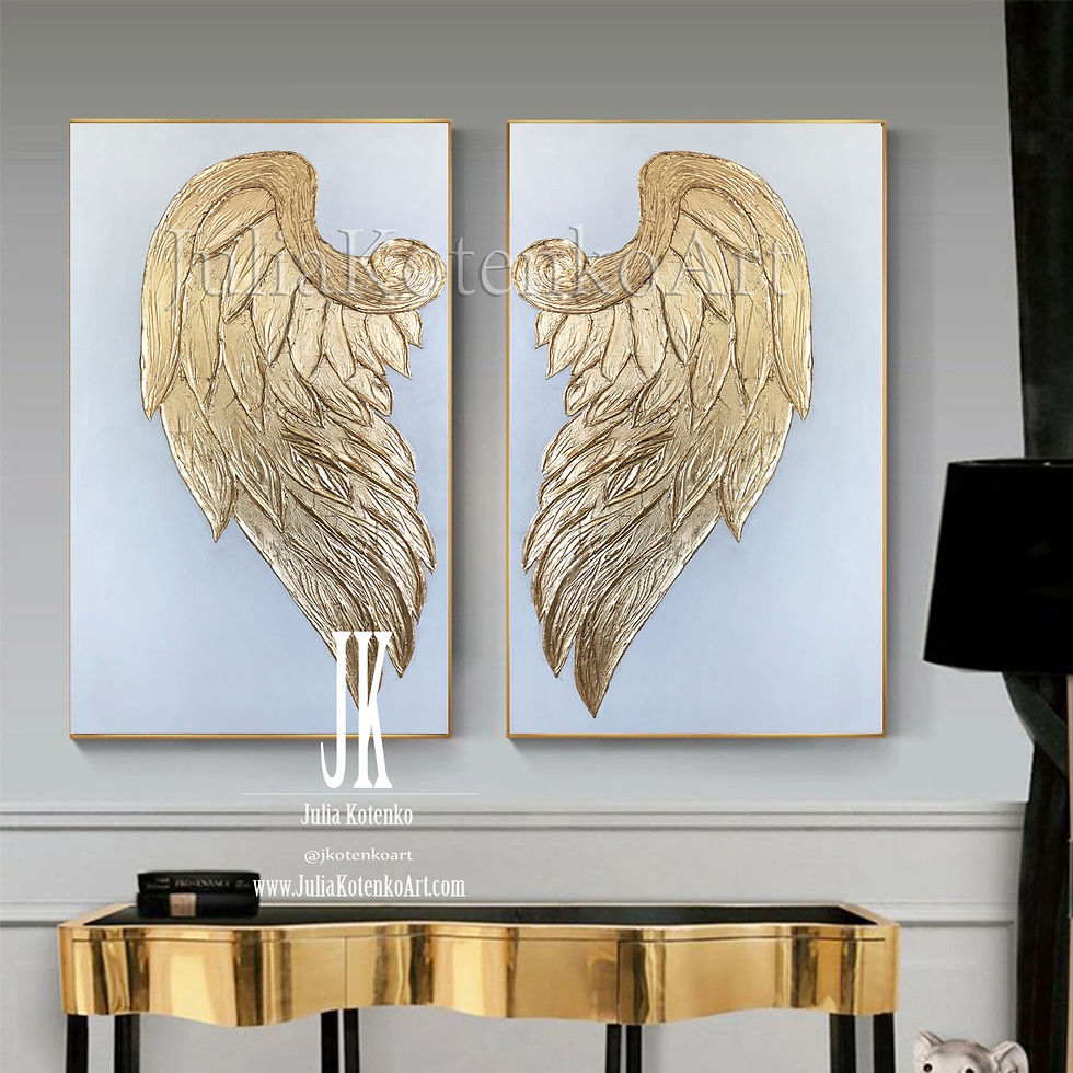 Thumbnail: Gold Leaf Painting, Angel Wings Painting,Set of 2 golden paintings by Julia Kotenko