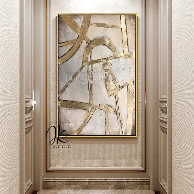 Thumbnail: Oversize Abstract Oil Painting Original art,Gold Leaf painting