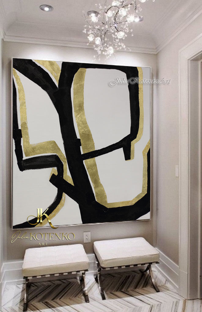 Thumbnail: Abstract Gold Painting Gold Leaf Art on Canvas by Julia Kotenko