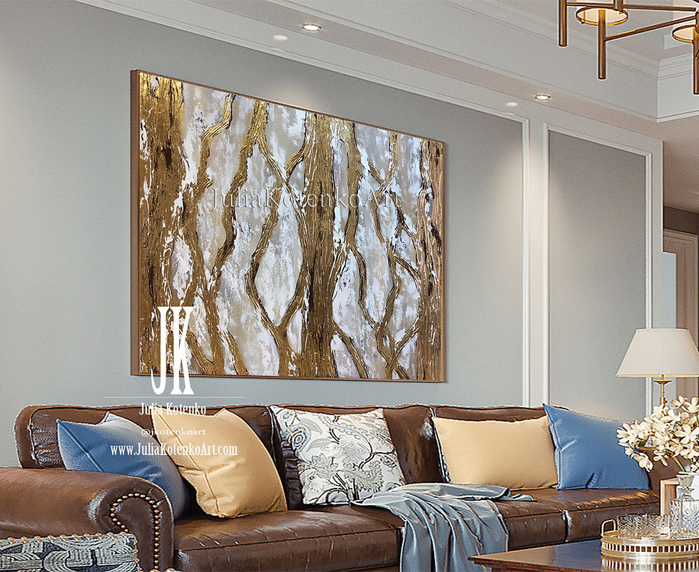 Thumbnail: Abstract Painting Gold Painting Gray painting Texture wall art Gold Leaf Art by Julia Kotenko