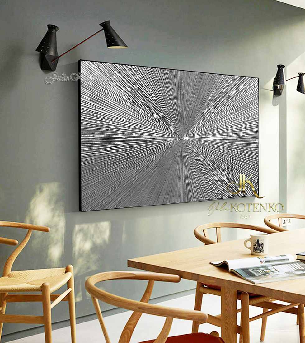 Thumbnail: Abstract Silver Painting "Rays" Silver Leaf Texture Painting on Canvas by JuliaK