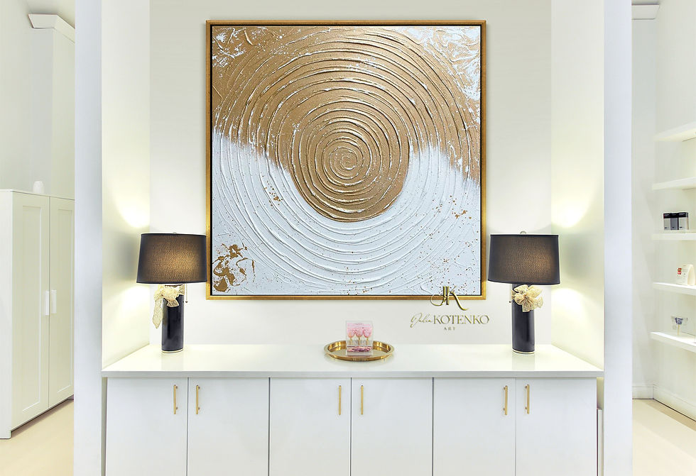 Thumbnail: Large Original Textured Abstract Gold White Painting on Canvas by Julia Kotenko
