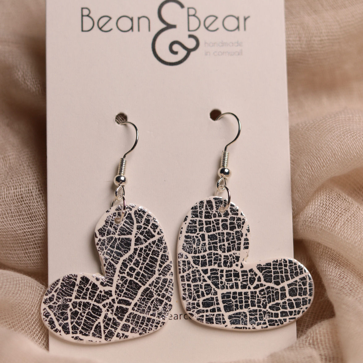 Silver Crackle Hearts + Silver Hooks