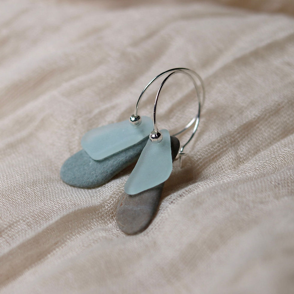 Sea Glass & Peddles + Silver Hoops