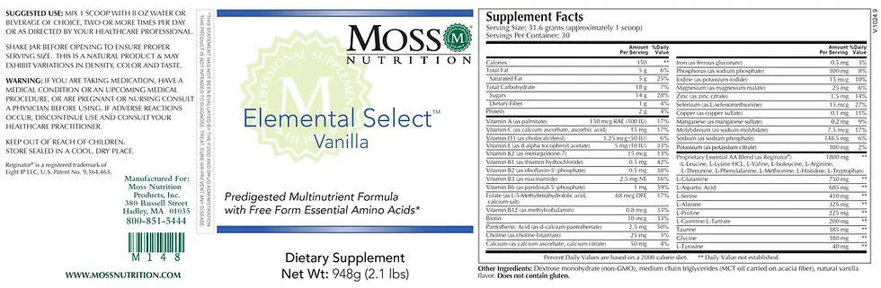 Thumbnail: Moss Nutrition Elemental Select product label