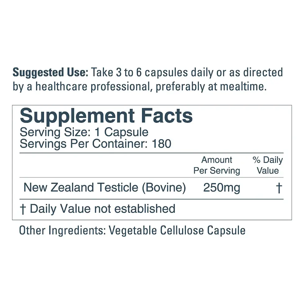 Dr. Ron's Ultra Pure Grass-Fed Beef Testicle supplement facts