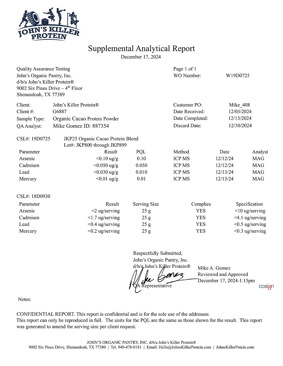 Thumbnail: John’s Killer Protein  Organic Cacao And Grass-Fed Whey Protein test results