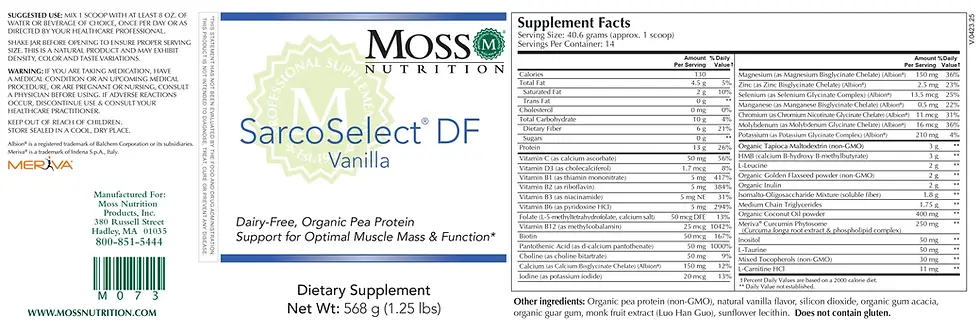 Thumbnail: Moss Nutrition SarcoSelect DF Vanilla product label