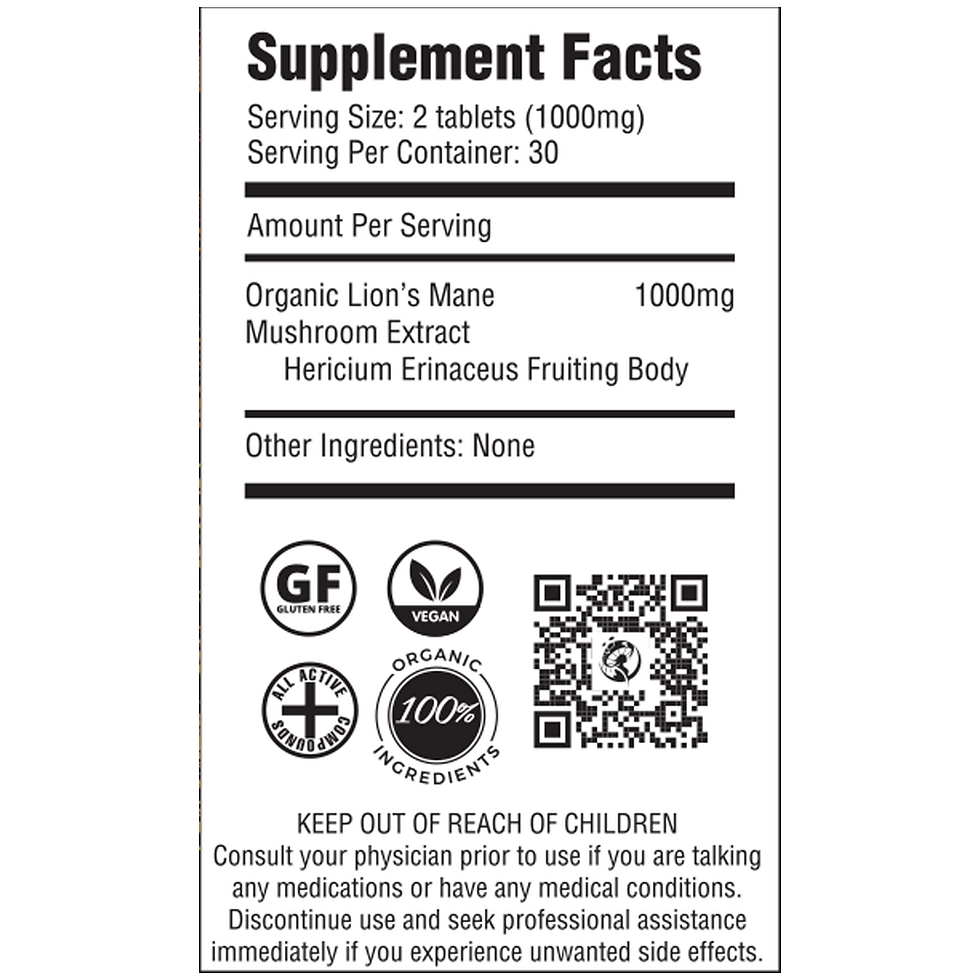 Purest Mushrooms Lion's Mane supplement facts