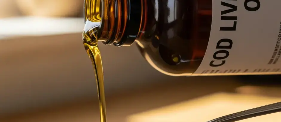 Cod liver oil pouring onto a spoon
